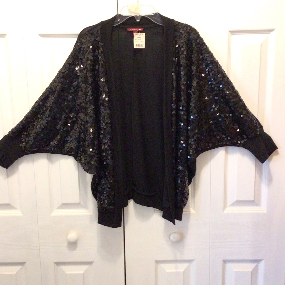 Sievercute Womens Black Sequin Dolman Sleeve Open Front Cardigan Size Small - Picture 4 of 7